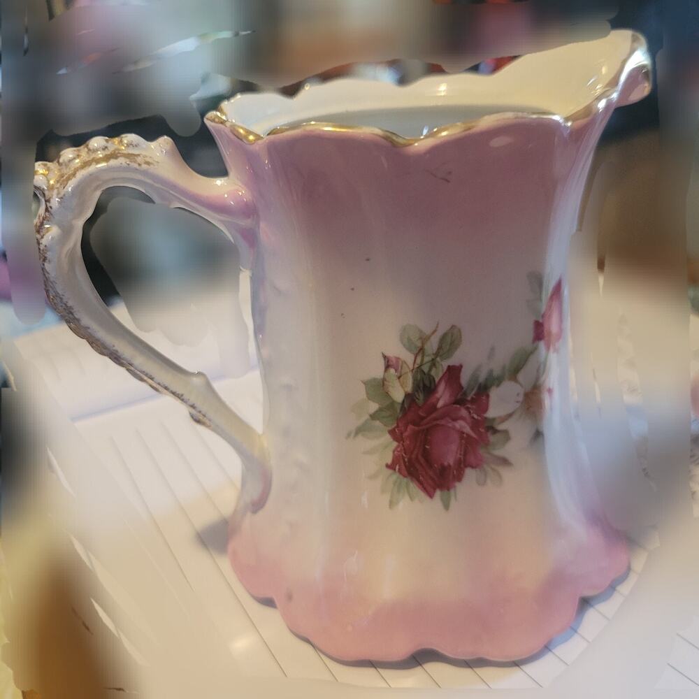 Vintage STINTHAL Pottery Creamer Pitcher Floral Roses Vintage